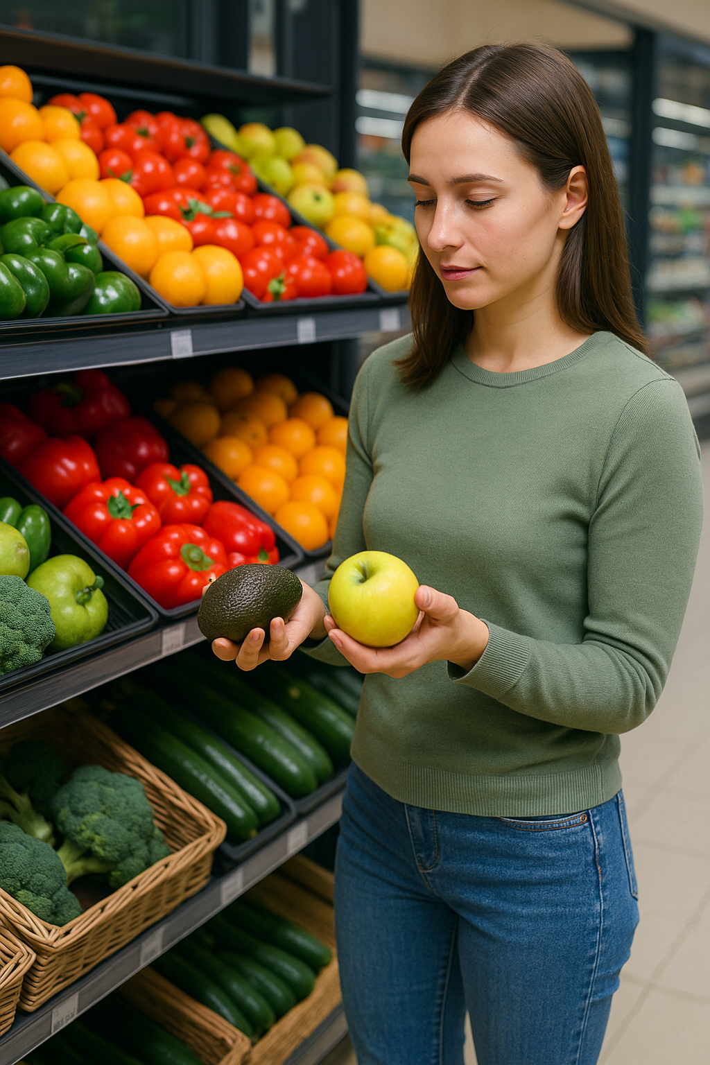 Человек выбирает полезные продукты для диеты