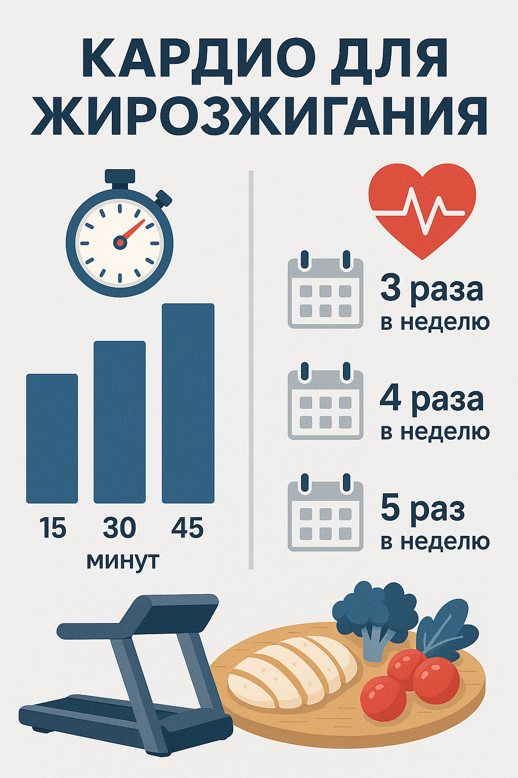 Инфографика кардио для жиросжигания: оптимальная продолжительность и частота тренировок